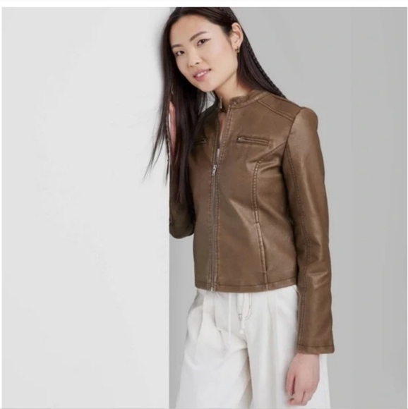 NWOT Wild Fable Women's Brown Leather Jacket, XS - Picture 2 of 3